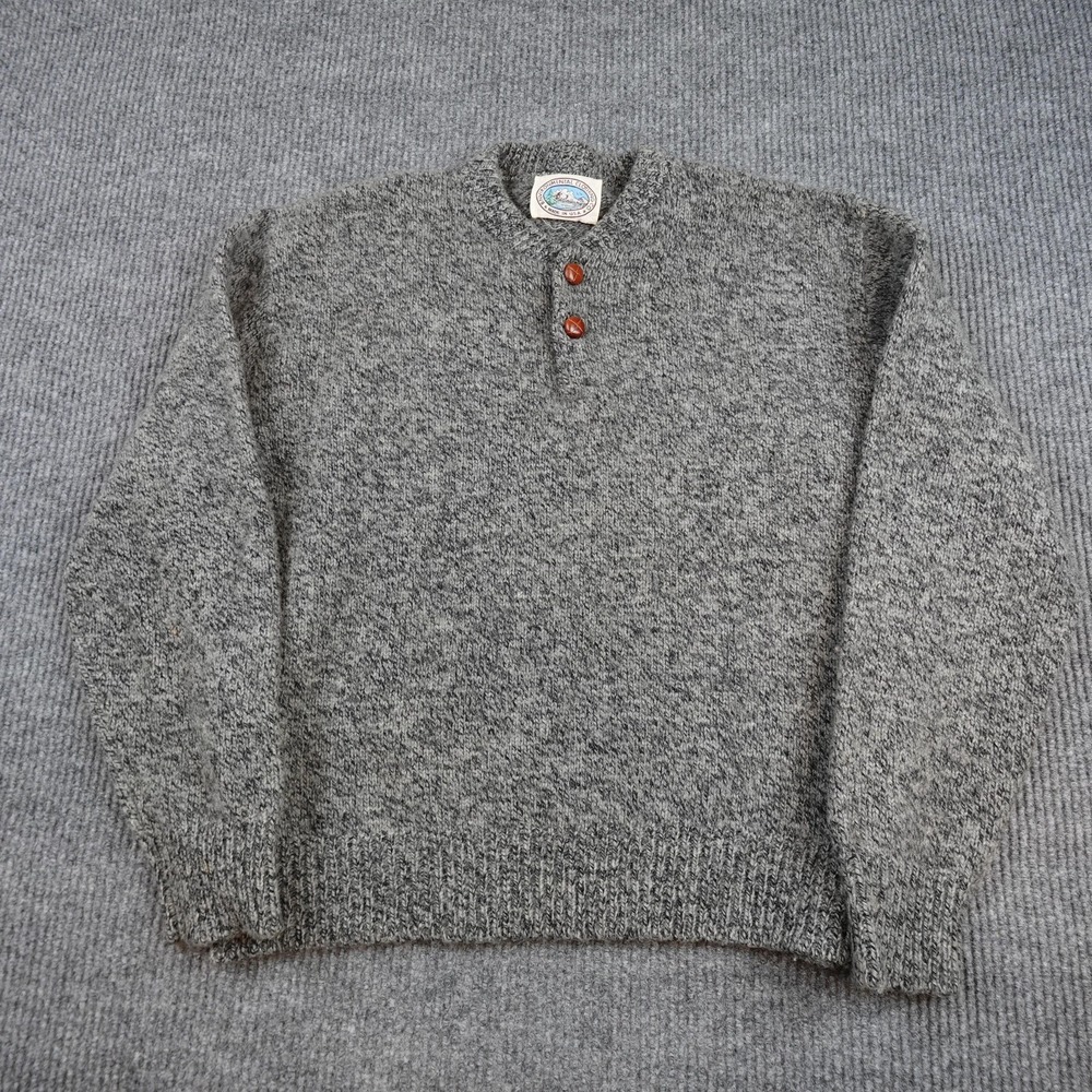 Vintage Environmental Wool Sweater Mens Large Gray Henley Knit Heavyweight USA